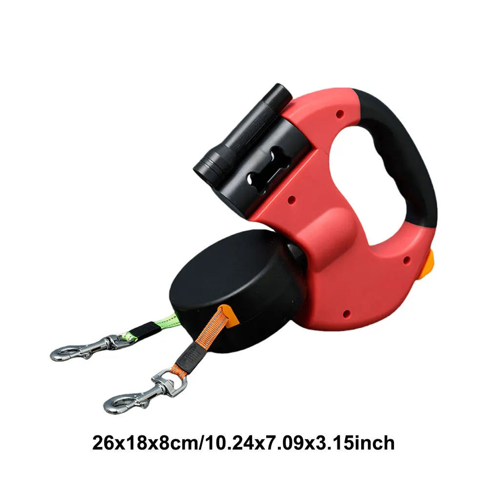 LED Light Retractable Dog Leash for 2 Dogs