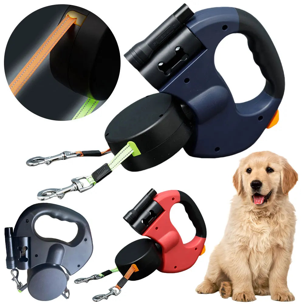 LED Light Retractable Dog Leash for 2 Dogs