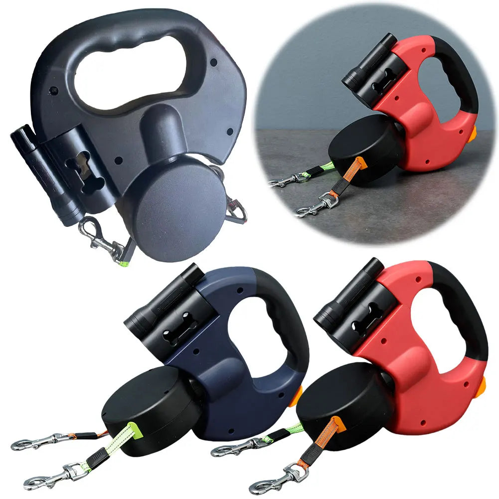 LED Light Retractable Dog Leash for 2 Dogs