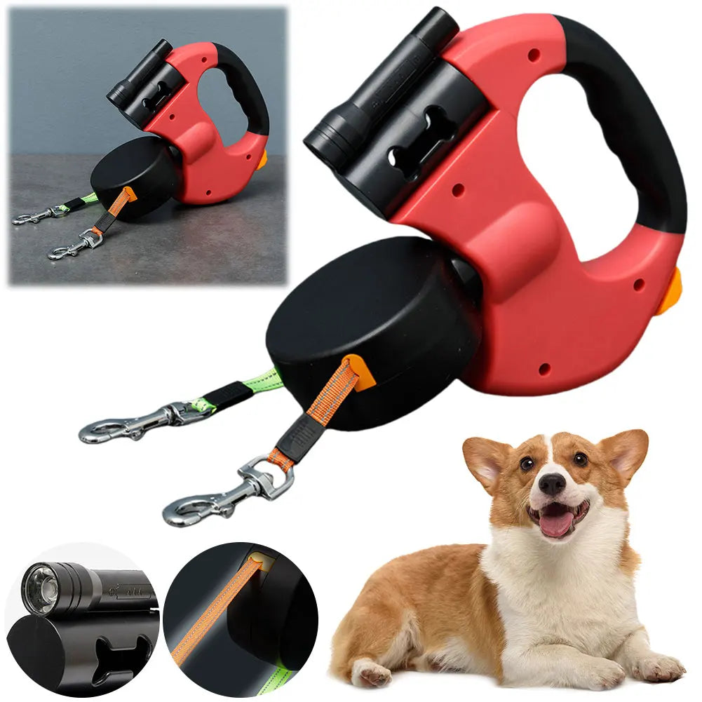 LED Light Retractable Dog Leash for 2 Dogs